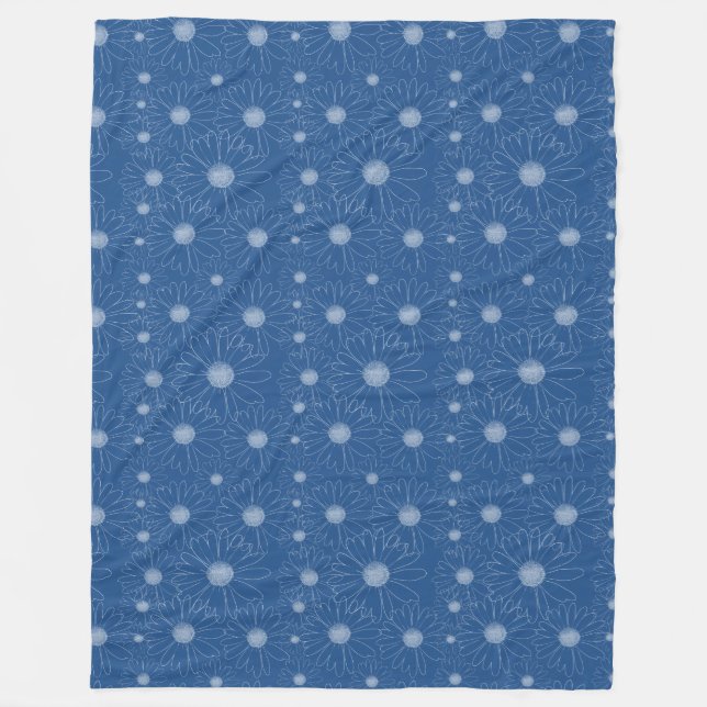 Blue and White Daisies Fleece Blanket (Front)