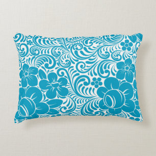 Blue and White Daisy Illustrated Floral Pattern Decorative Cushion