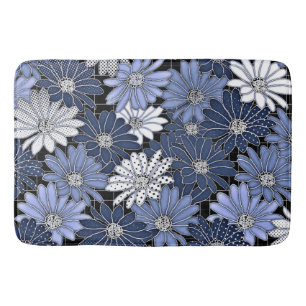 Blue and white daisy pattern bath mat
