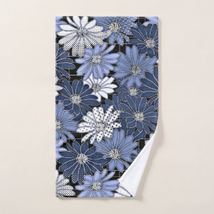Blue and white daisy pattern hand towel