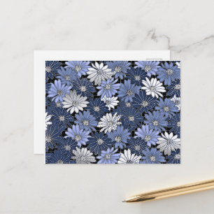 Blue and white daisy pattern postcard