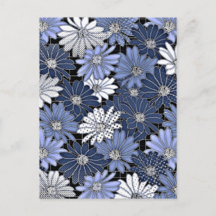 Blue and White Daisy Pattern Postcard