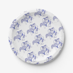 Blue and White Dala Horse Paper Plate