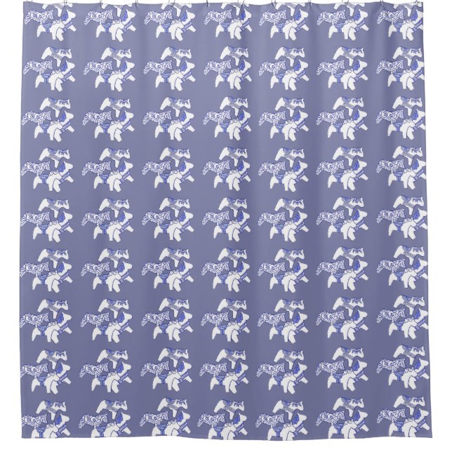 Blue and White Dala Horse Shower Curtain (Front)