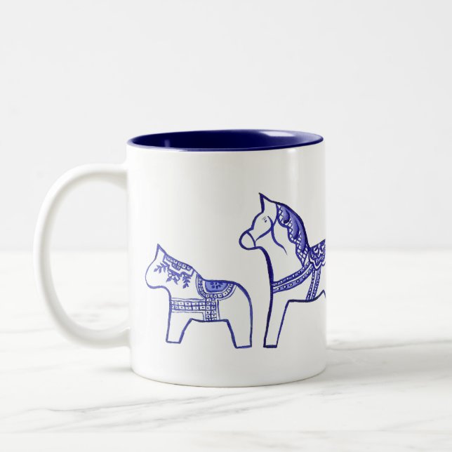 Blue and White Dala Horses Mug (Left)