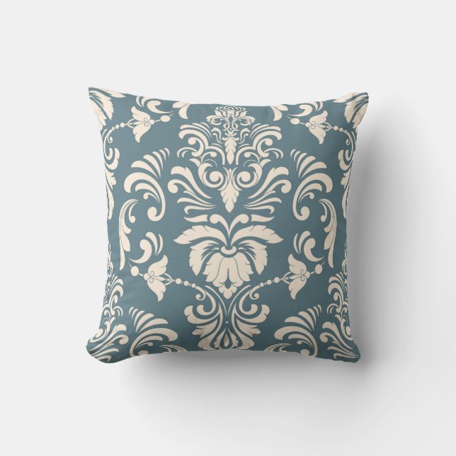 Blue and White  Damask  Cushion (Front)