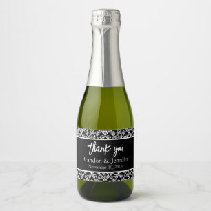 Blue and White Damask Custom Wedding Sparkling Win Sparkling Wine Label
