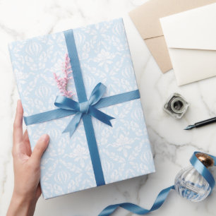 Blue and White Damask Elegant Classic Floral Wrapping Paper