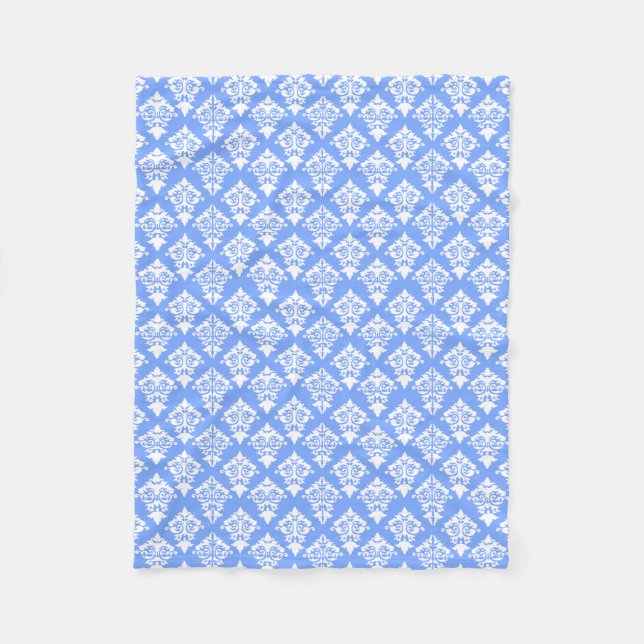 Blue and White Damask Fleece Blanket (Front)