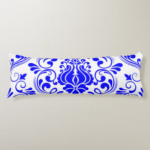 Blue and White Damask Floral Pattern Elegant Body Cushion