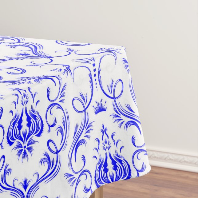 Blue and White damask mediaeval cotton dining Tablecloth (In Situ)