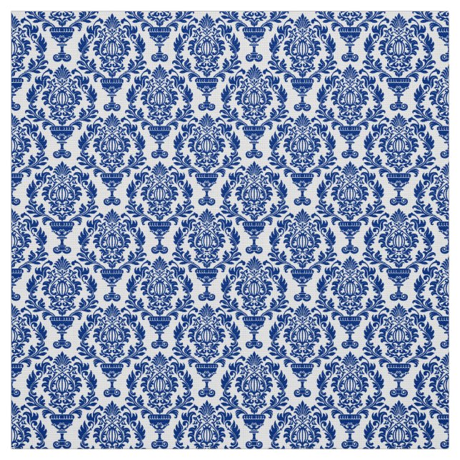 blue and white damask-patterned  fabric. fabric (Swatch)