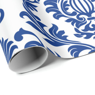 Blue and white damask patterned paper