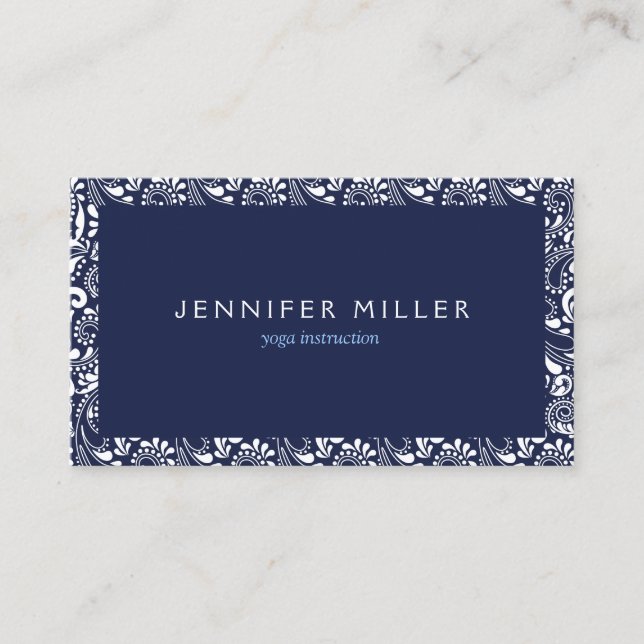 BLUE AND WHITE DECORATIVE BORDER BUSINESS CARD (Front)