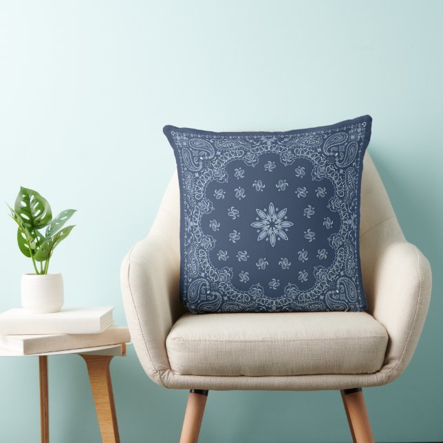 Blue and white decorative paisley pattern cushion (Chair)