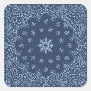 Blue and white decorative paisley pattern square sticker