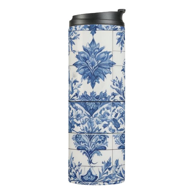 Blue And White Decorative Tile  Thermal Tumbler (Rotated Left)
