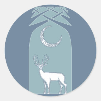 Blue And White Deer In The Forest Celtic Art Classic Round Sticker
