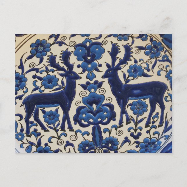 Blue and White Deer Vintage Tile Postcard (Front)
