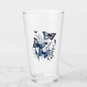 Blue and white Delft art butterflies with flowers Glass