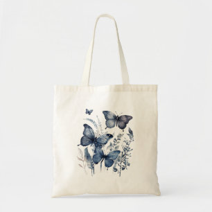 Blue and white Delft art butterflies with flowers Tote Bag