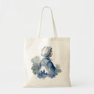 Blue and white Delft art with a girl village scene Tote Bag