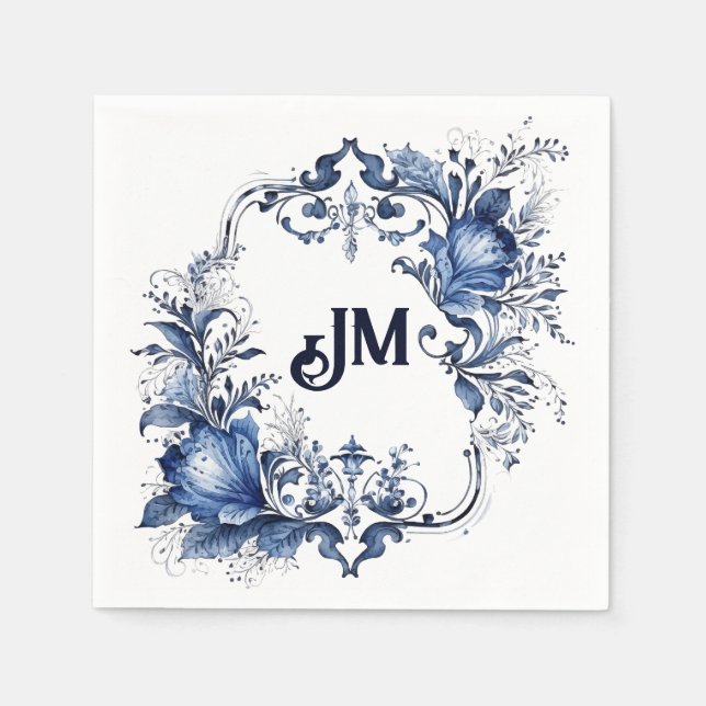 Blue and white Delft ornaments with flowers Napkin (Front)