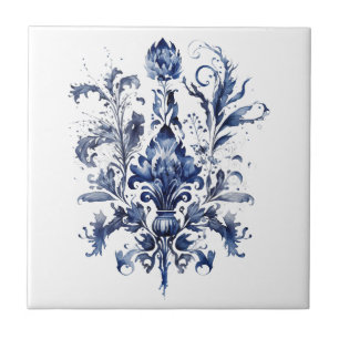 Blue and white Delft ornaments with flowers Tile