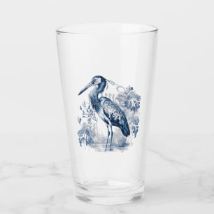 Blue and white Delft style art heron with flowers Glass