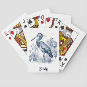 Blue and white Delft style art heron with flowers Playing Cards