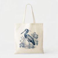 Blue and white Delft style art heron with flowers