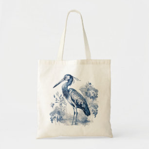 Blue and white Delft style art heron with flowers Tote Bag