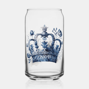 Blue and white Delft style crown with flowers Can Glass
