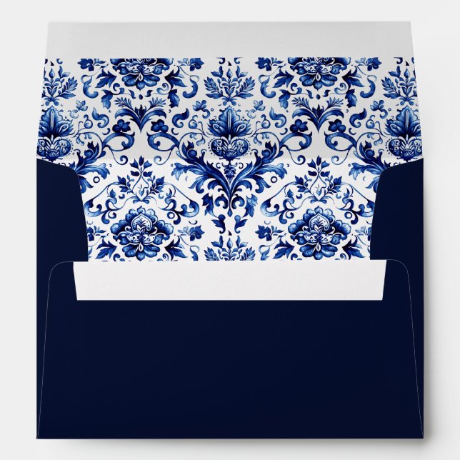 Blue and white Delft style floral ornament pattern Envelope (Back (Bottom))