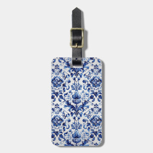 Blue and white Delft style floral ornament pattern Luggage Tag