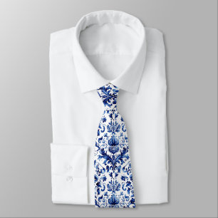 Blue and white Delft style floral ornament pattern Tie