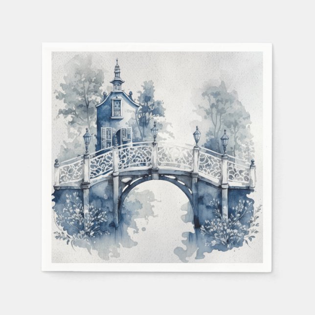 Blue and white Delft style landscape  Napkin (Front)
