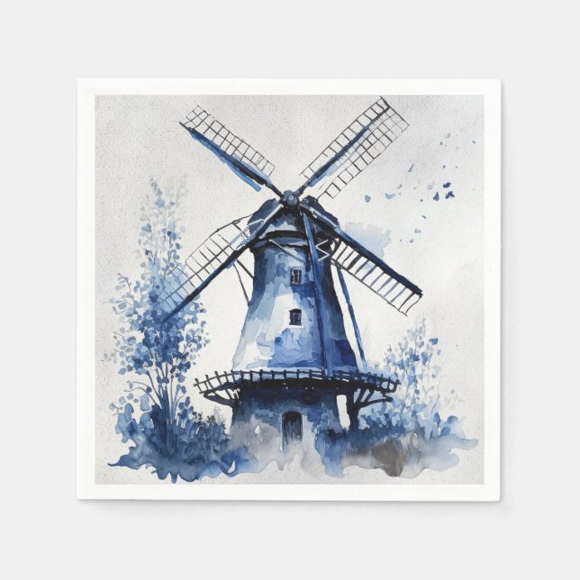 Blue and white Delft style landscape with windmill Napkin (Front)