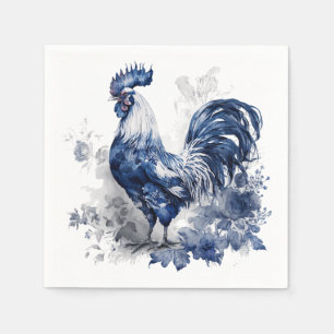 Blue and white Delft style rooster with flowers Napkin