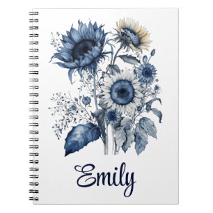 Blue and white Delft style sunflowers bouquet Notebook