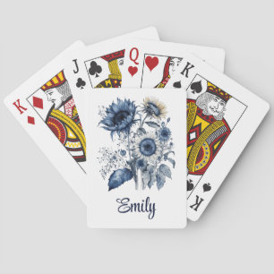 Blue and white Delft style sunflowers bouquet Playing Cards