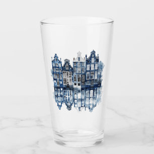 Blue and white Delft style traditional houses Glass