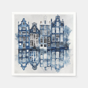 Blue and white Delft style traditional houses Napkin