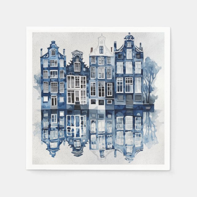 Blue and white Delft style traditional houses Napkin (Front)