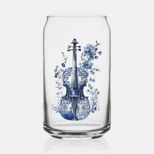 Blue and white Delft style violin with flowers Can Glass