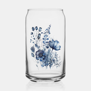 Blue and white Delft style wildflowers bouquet  Can Glass