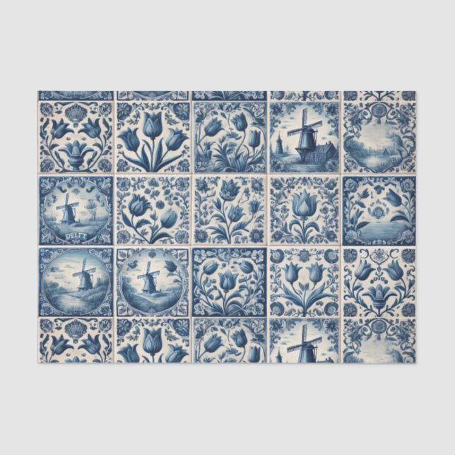 Blue and White Delft Tiles Decoupage  Tissue Paper (Front)