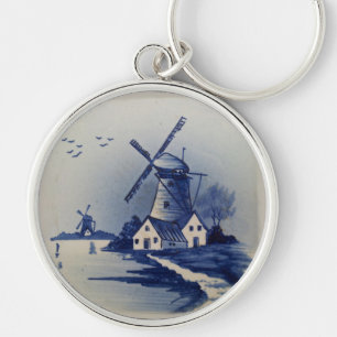 Blue and White Delft Windmill Key Ring