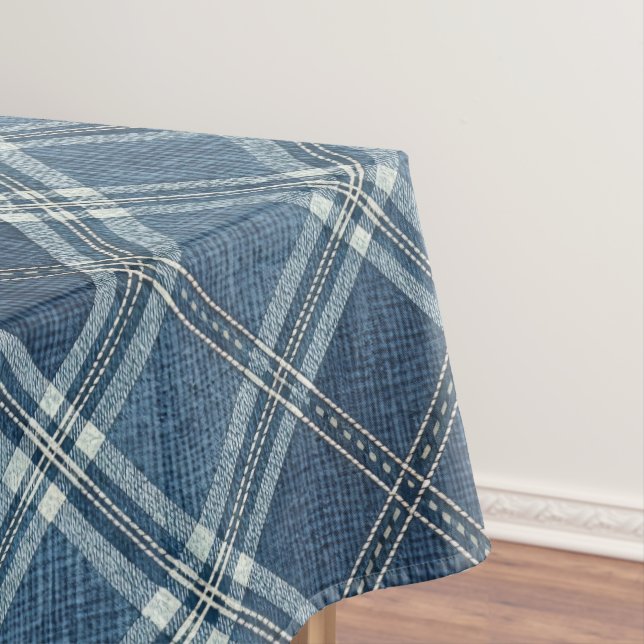 Blue and White Denim Look Tablecloth (In Situ)