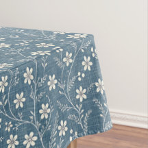 Blue and White Denim Look w/White Flowers